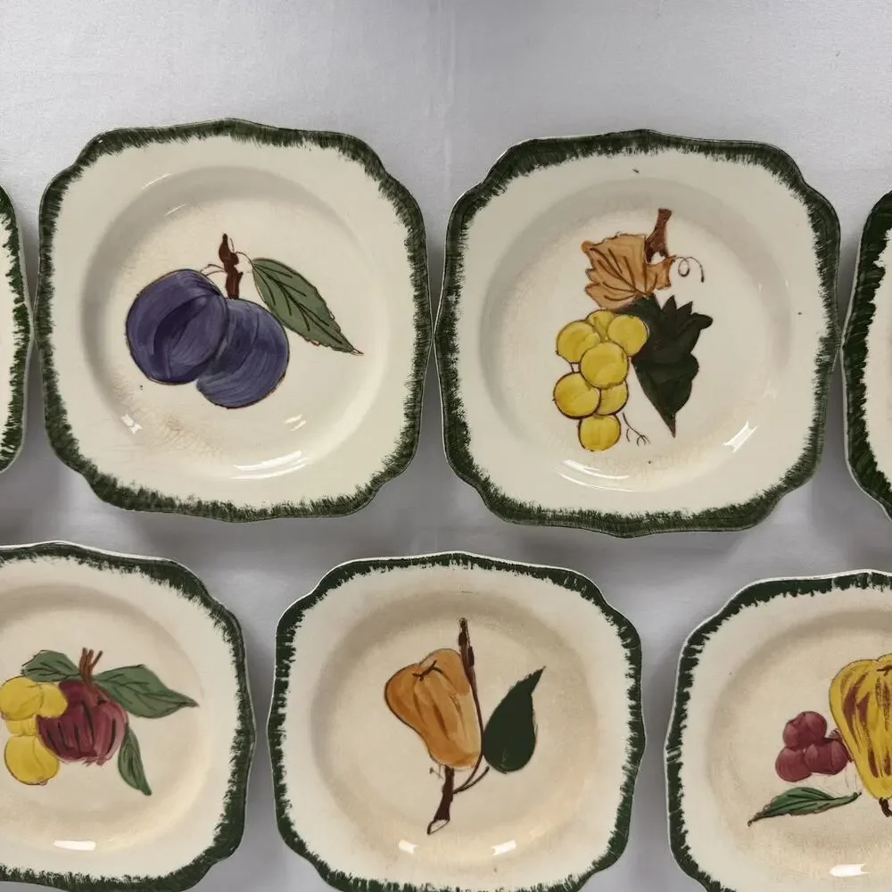 VTG Southern Potteries Set of 6 Blue Ridge 'Country Fair Green' Square Plates 6